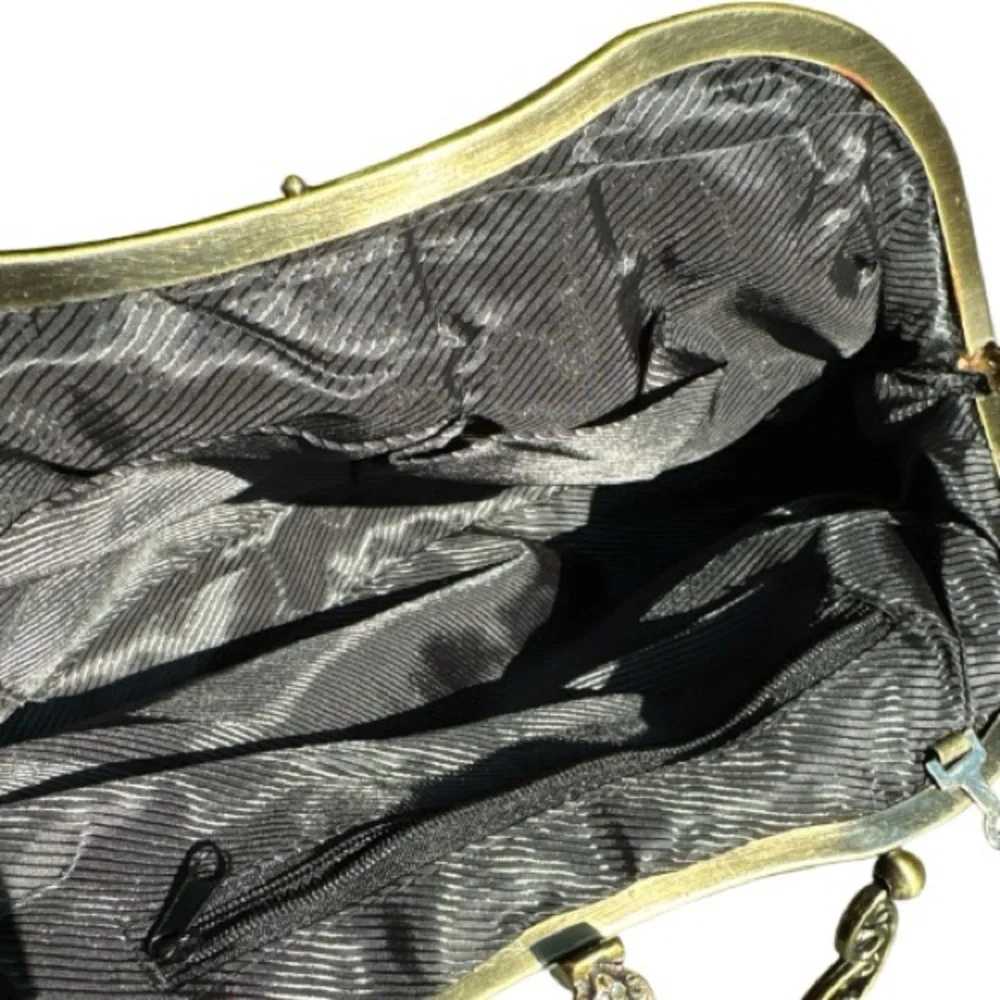 IN's Faux Fur Leather Sequins Tortoise Shell Clutch Gold Tone